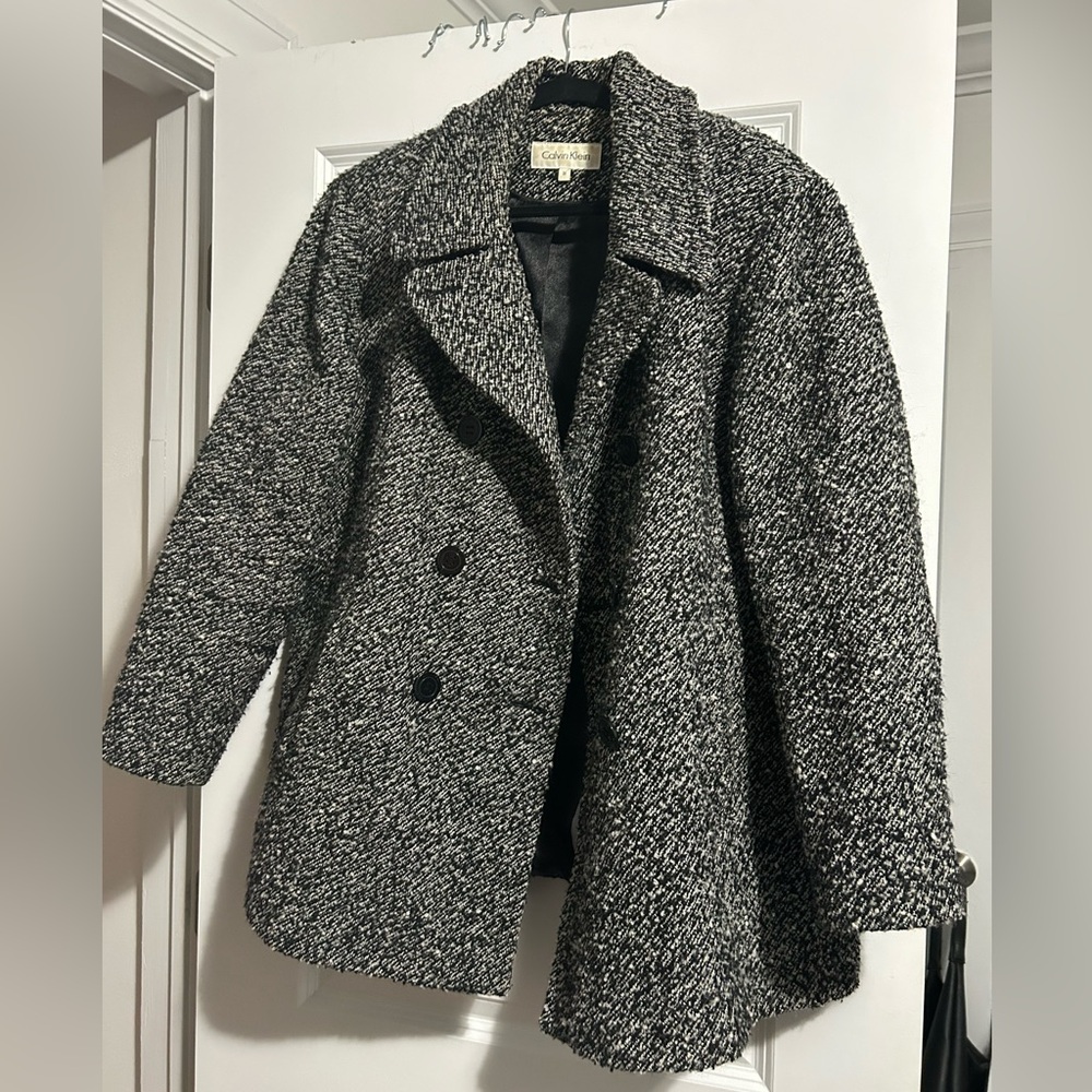 Calvin Klein Monochrome Tweed Peacoat - Size 1X